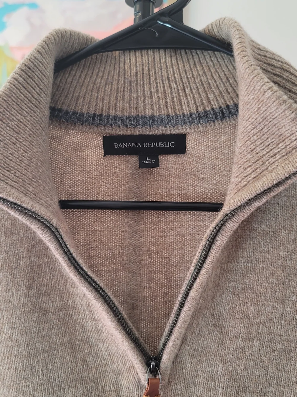 BANANA REPUBLIC Quarter Zip Pullover Sweater Tan Beige Casual Knit Men's Size L